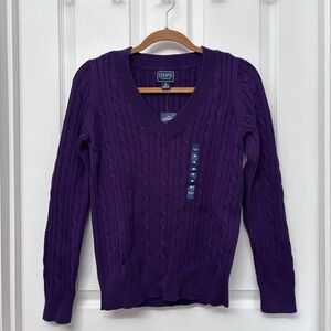 Purple Cable Knit V-Neck Sweater | Chaps Size M